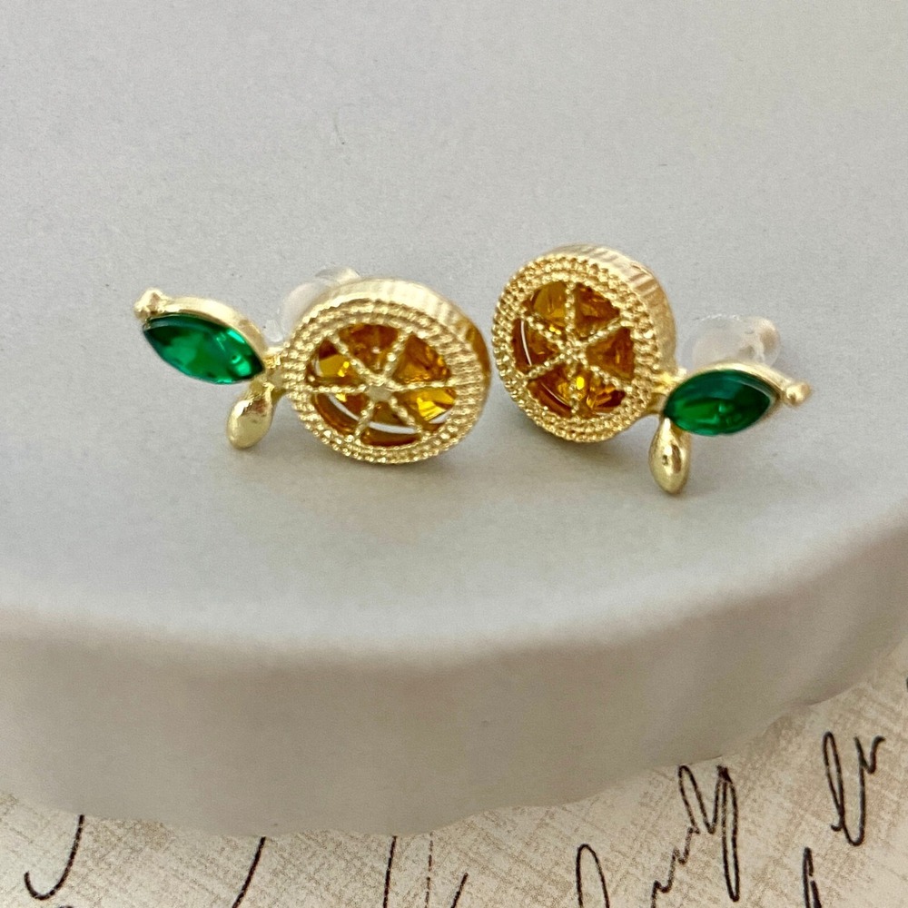18K Gold Plated Simulated Crystal‎ Lemon Stud Earrings